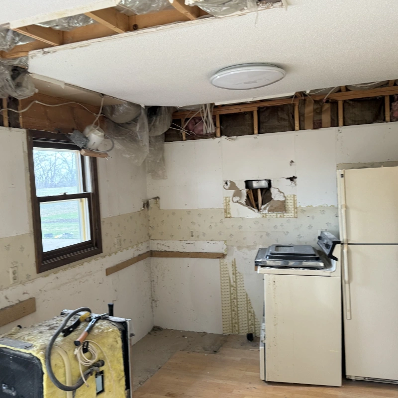 A kitchen thats nearly demolished