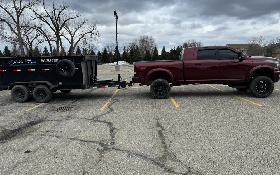 A pickup truck with a trailer